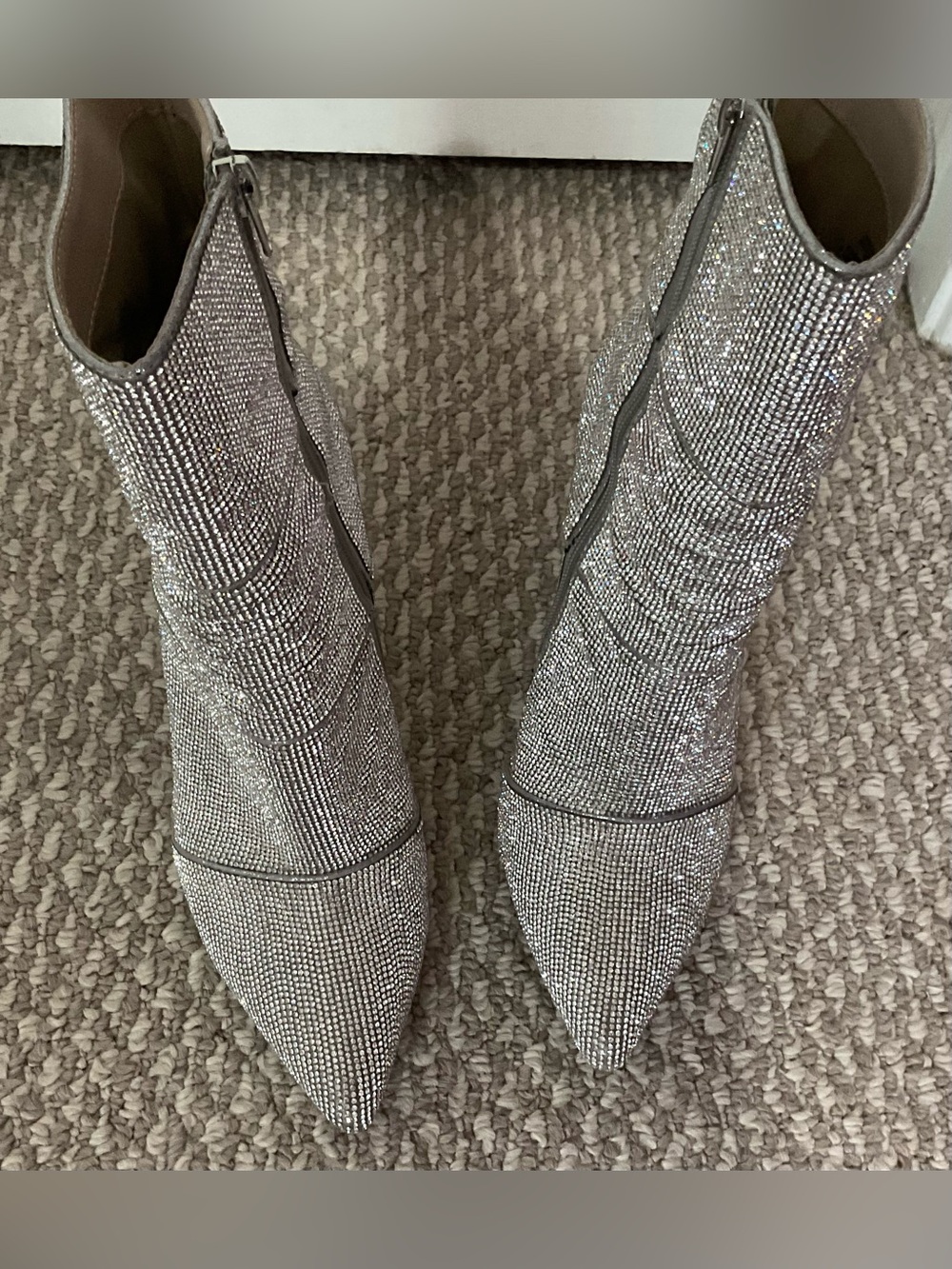 Steve Madden Silver Crystal-Embellished Pointed Toe Women's Boots